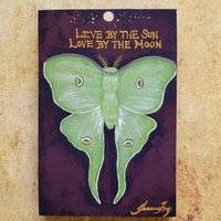 Love by the Moon - Luna Moth Original Painting 4x6 on Birch Wood