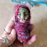 Conjuring Crone - OOAK Clay Poppet with Fabric Pouch 