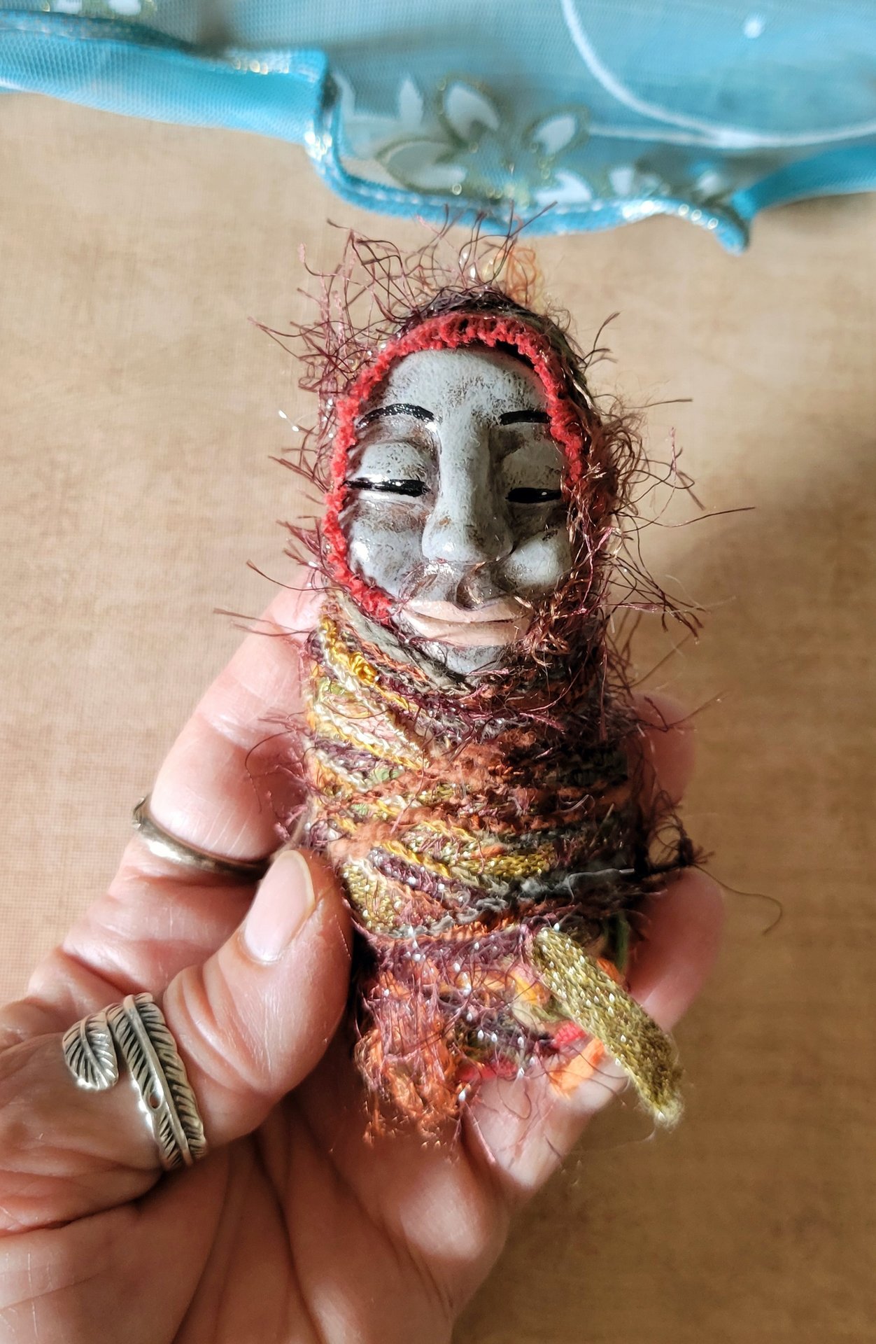 Conjuring Crone - OOAK Clay Sculpted Poppet with Fabric Pouch