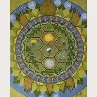 Cycles of Life - Original Mandala Painting - Turtle with Dandelions 12x16