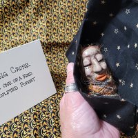 Conjuring Crone - OOAK Clay Sculpted Poppet with Fabric Pouch