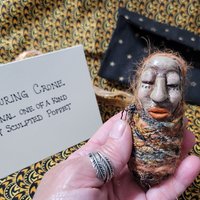 Conjuring Crone - OOAK Clay Sculpted Poppet with Fabric Pouch