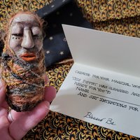 Conjuring Crone - OOAK Clay Sculpted Poppet with Fabric Pouch