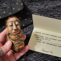 Conjuring Crone - OOAK Clay Sculpted Poppet with Fabric Pouch