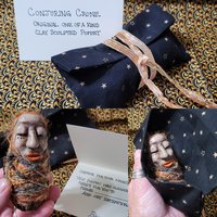 Conjuring Crone - OOAK Clay Sculpted Poppet with Fabric Pouch