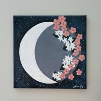 Sakura Jasmine Moon - Original Painting on Canvas 10x10