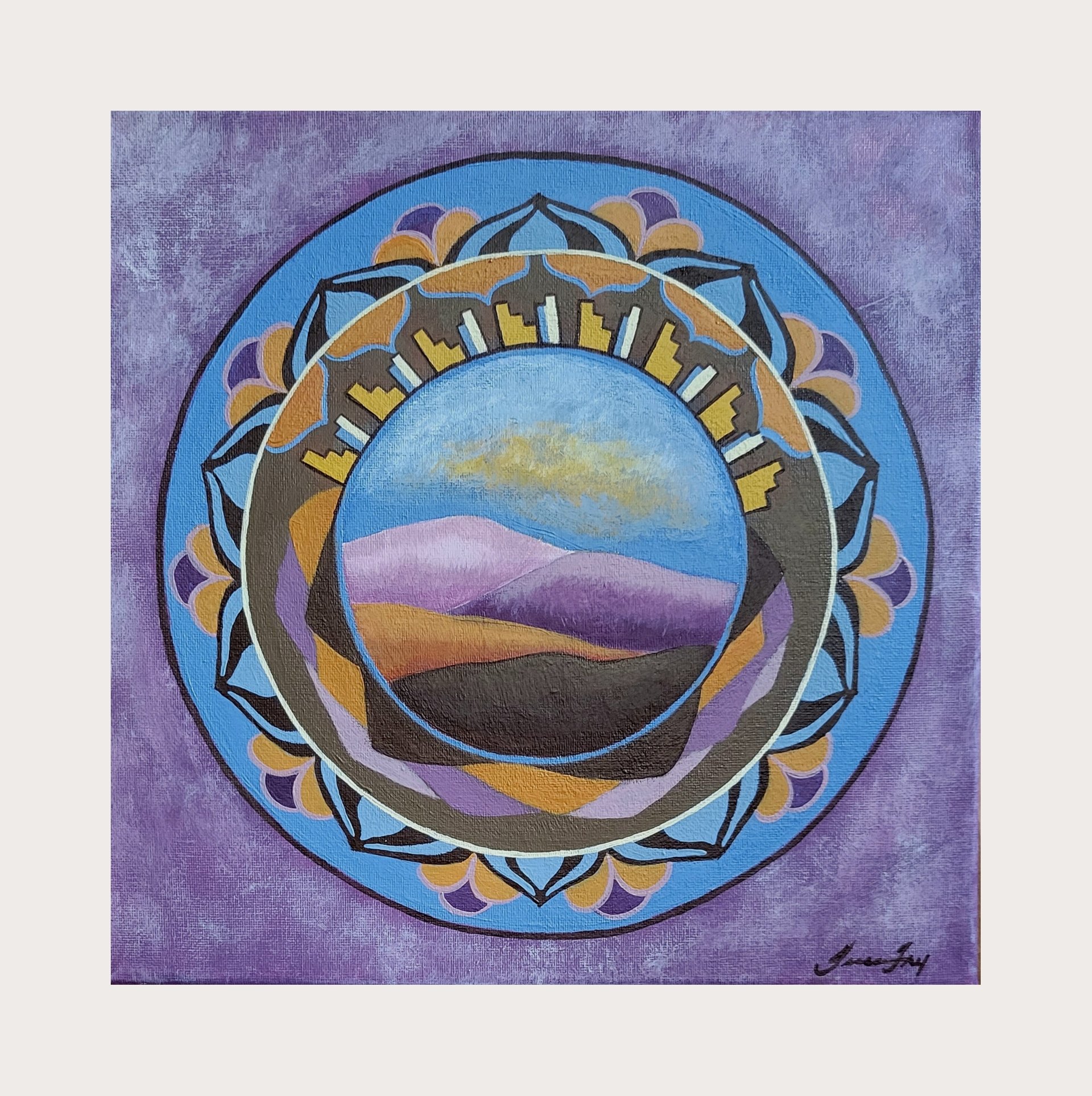 Mountain Magic - Original Mandala Painting  - Purple Mountains
