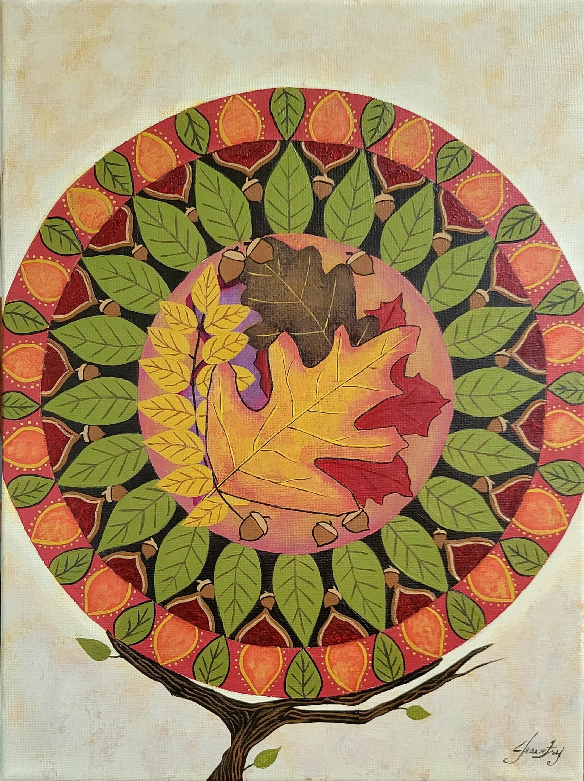 She Holds the Seasons - Original Mandala Painting 12x16
