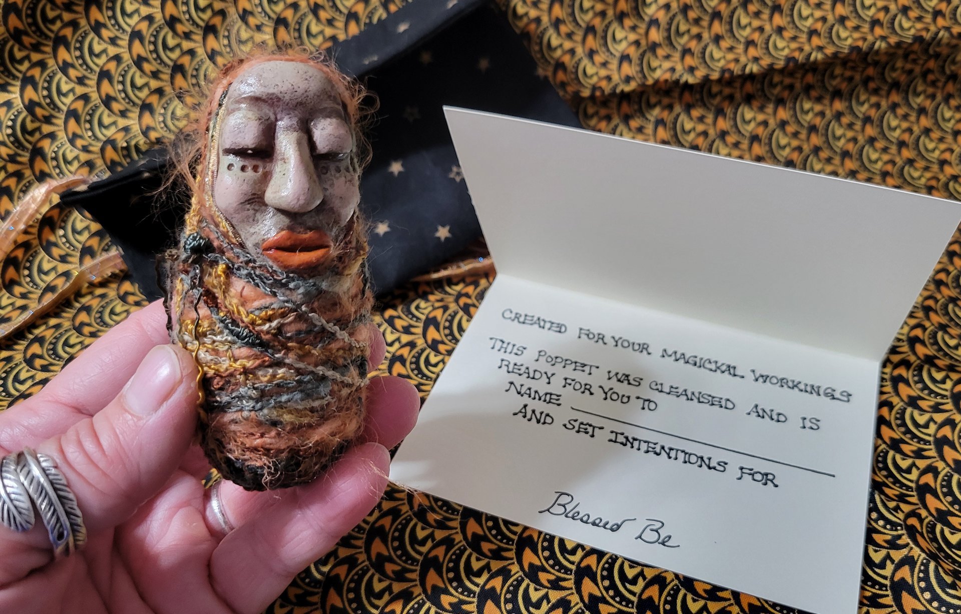 Conjuring Crone - OOAK Clay Sculpted Poppet with Fabric Pouch
