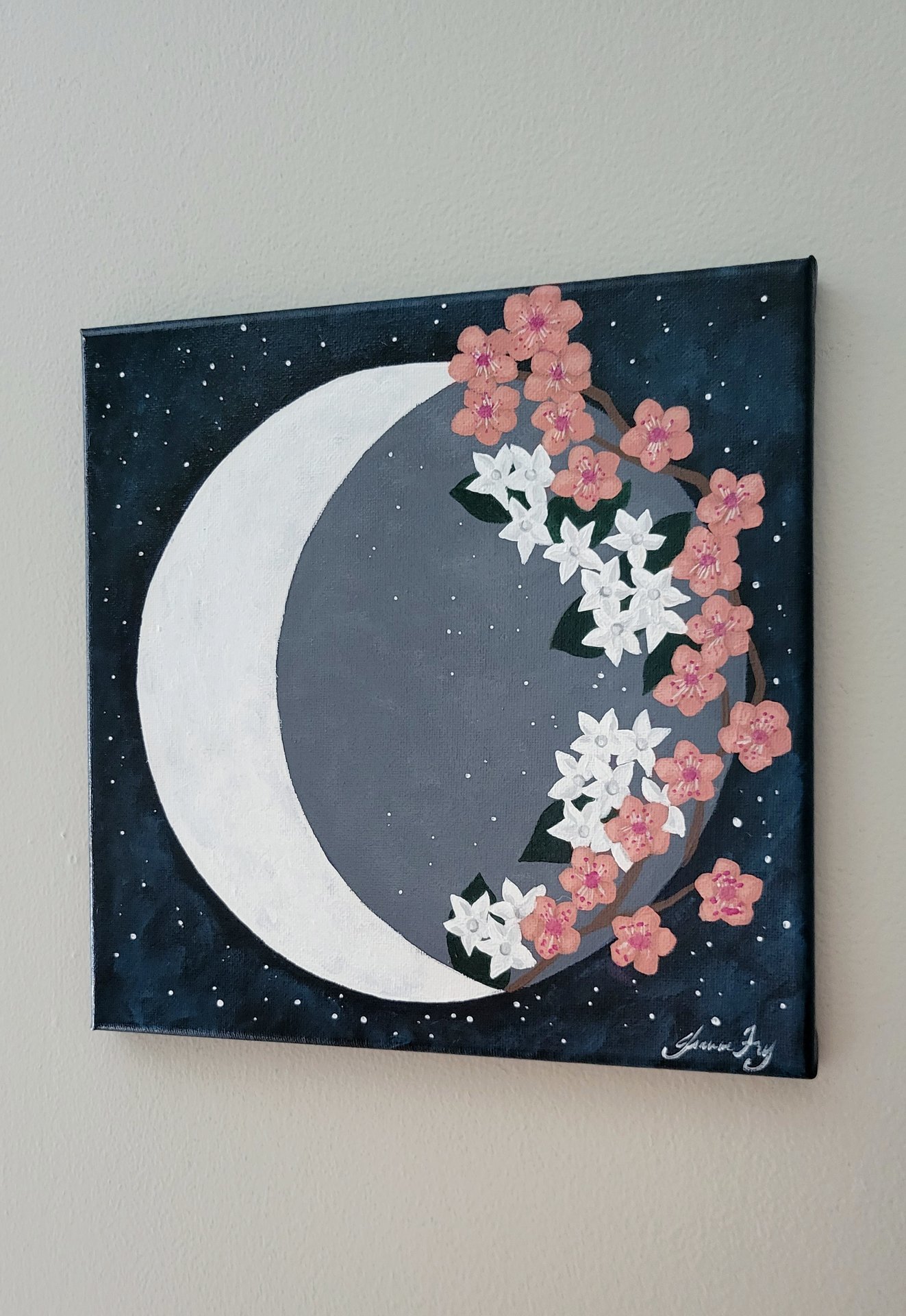 Sakura Jasmine Moon - Original Painting on Canvas 10x10