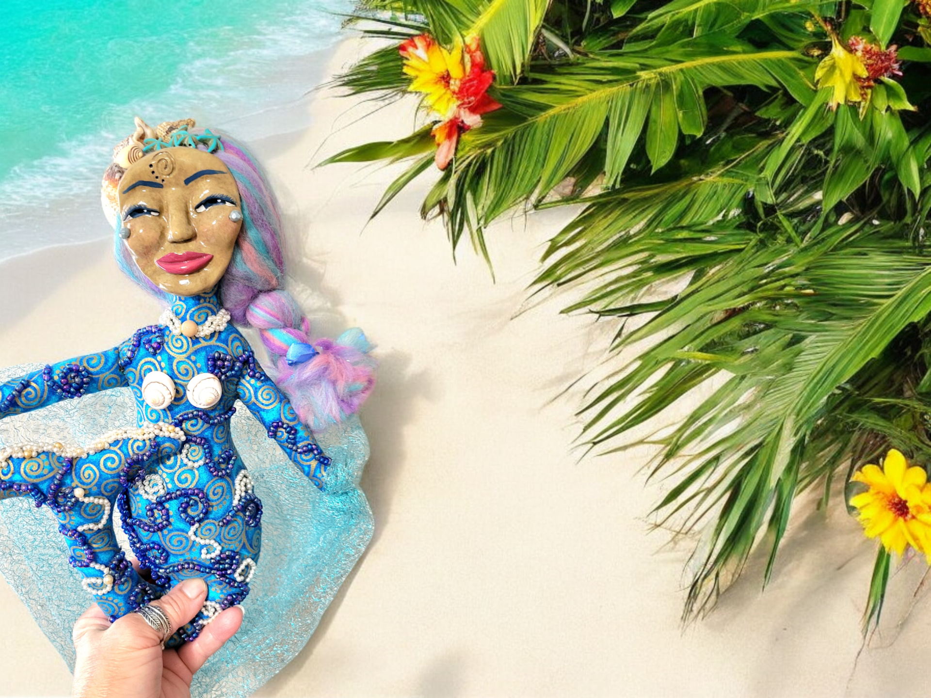 OOAK Beaded  Mermaid Art Doll - Lana of the Calm Waters