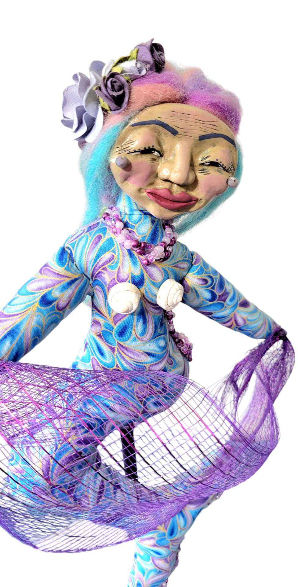 Myrtle - OOAK Beaded Mermaid Art Doll on Display Stand