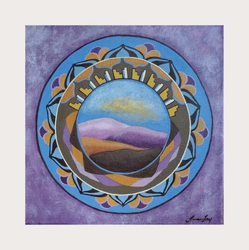 Mountain Magic - Original Mandala Painting  - Purple Mountains