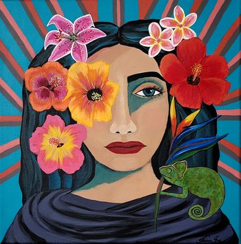 Laka - Hawaiian Goddess of Beauty and the Hula Dance - Original Painting with Tropical Flowers