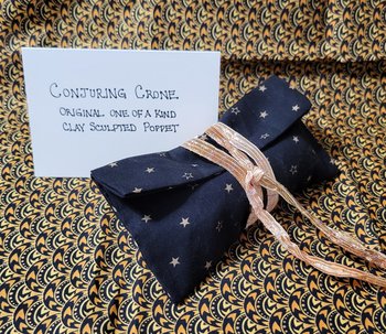 Conjuring Crone - OOAK Clay Sculpted Poppet with Fabric Pouch