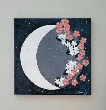 Sakura Jasmine Moon - Original Painting on Canvas 10x10